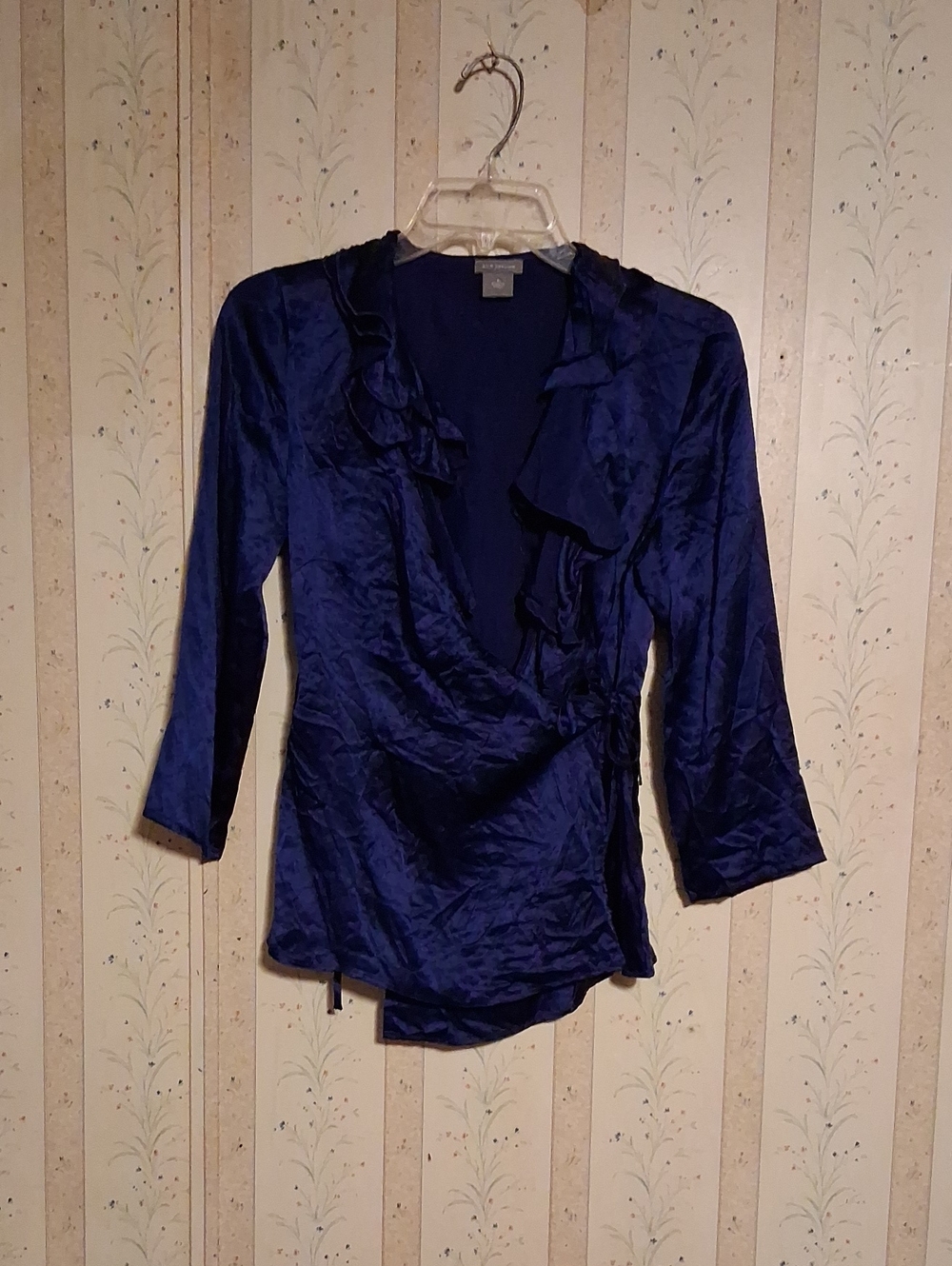 Ann Taylor Factory Deep Navy Ruffle Wrap Blouse